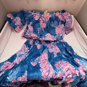 Lilly Pulitzer Off the shoulder top and matching midi skirt